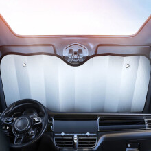 Accordion Folding Front Windshield Sun Shade, Double-Sided, UV/Heat Protection, Reversible, Compact w/ Suction Cups – Compatible with Medium & Small