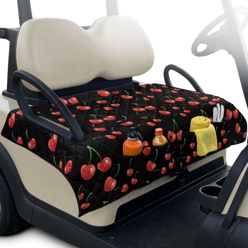 Cherry Print Golf Cart Seat Covers W/ 4 Pockets, Universal Fit For Ezgo/Yamaha/Club Car 2-Person Seats, Non-Slip 9399596726014