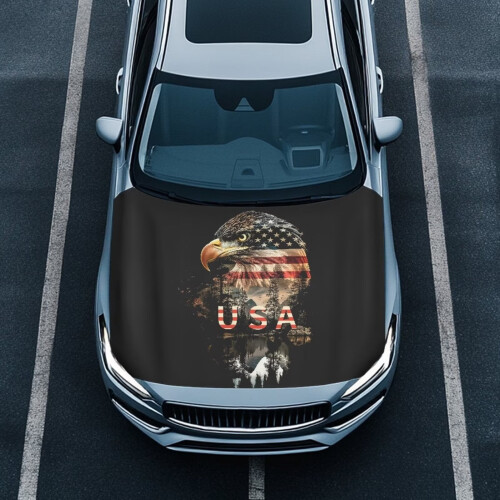 USA Eagle Car Hood Cover Waterproof Stretchable
