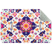 Geometric Ethnic Floral Pixel Art Small Area Rug – Non-Slip, Washable Indoor Mat for Kitchen, Bedroom, Living Room, Entrance (Compatible with Hard