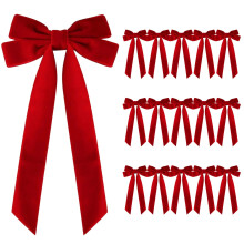 16Pcs Red Velvet Bows (7.7"x3.9") for Christmas Tree, Wreaths, Wrapping – Indoor/Outdoor Use