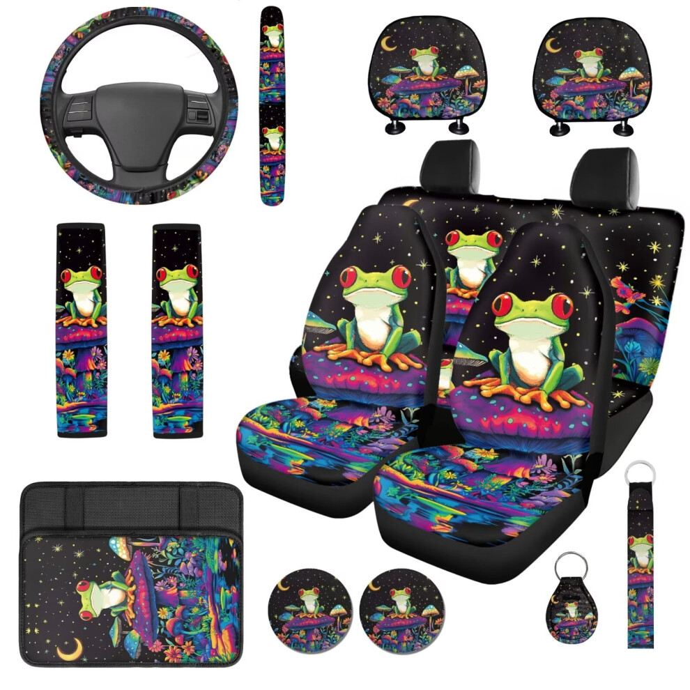 Frog Mushroom Car Seat Covers Set (14 Pcs) Â Headrest, Steering Wheel, Armrest, Seat Belt & Cup Pads Â Compatible With Cars & Suvs 9399596239101