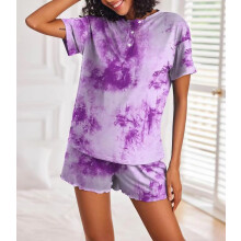 Pyjamasets voor dames, 2-delige tie-dye modal slaapset: lichte en losse pasvorm, ideaal als zomerse loungewear pyjama voor dames, ook verkrijgbaar in