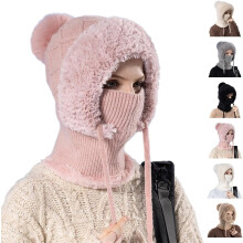 3 in 1 Beanie Hat, Fall Winter Warm Knitted Beanie Hat with Scarf and Mask for Women
