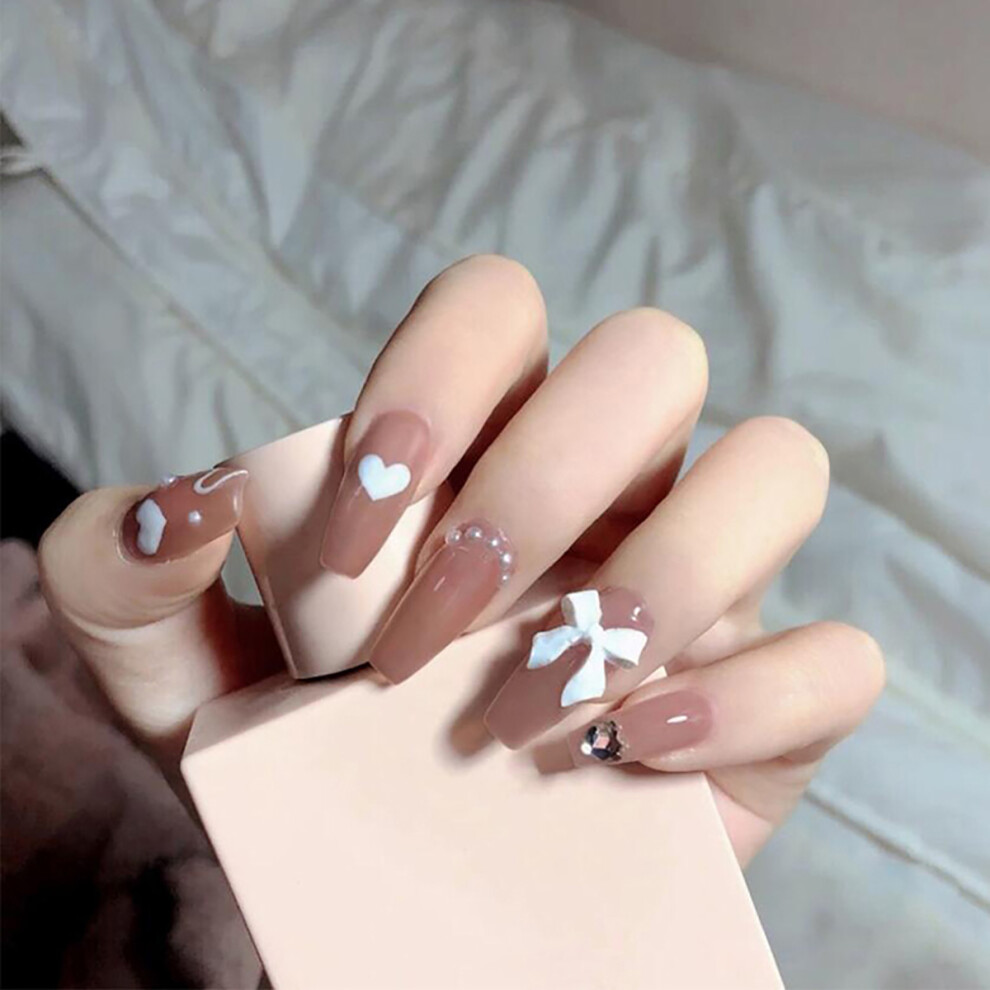 Dachuang Beauty (Standard) 24Pcs Press On Nails With Pearl Bow, Sweet Style