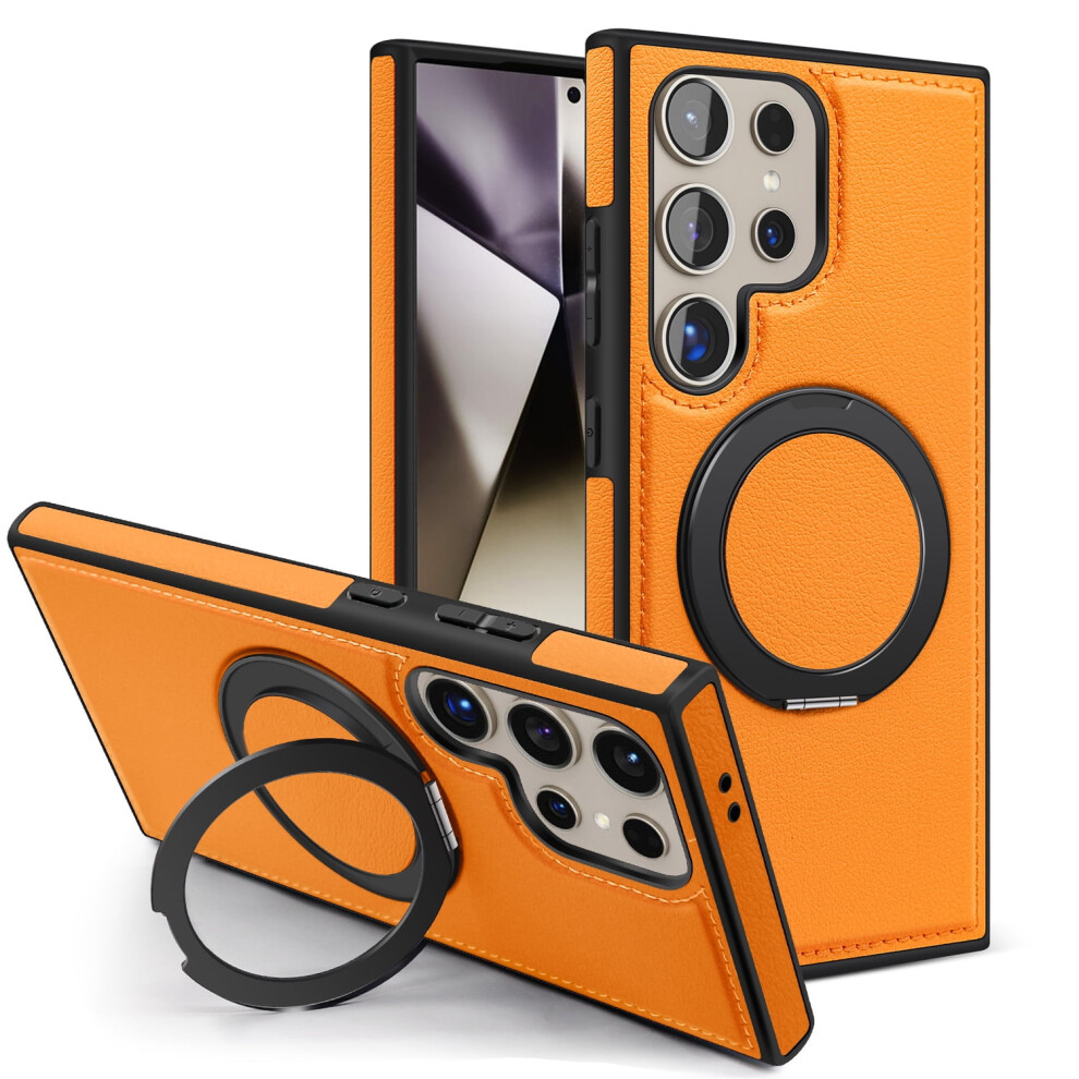 Pu Leather Case For Samsung Galaxy S24 Ultra Â Magnetic, Magsafe-Compatible Ring & Kickstand, Orange 9558830187350