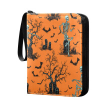400-Pocket Trading Card Album, 4-Pocket Binder for 400 Cards, 50 Removable Sheets, Orange Skeleton Design