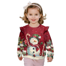 Girls' Long Sleeve Ruffle Sweatshirt Christmas Snowman