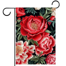 Double-Sided Peony and Wild Red Rose Garden Flag 12x18 in