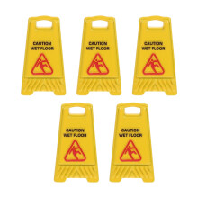 5-Pack Caution Wet Floor Sign,1.02" Height,Bright Yellow Double-Sided Folding A-Shaped Frame Design, Slip the Warning Carefully
