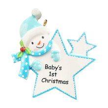 DAMAI 2025 Blue Snowman Resin Ornament, Personalized Baby's First Christmas Keepsake – Compatible with Christmas Tree Decor