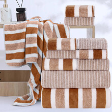 8-Piece Coral Fleece Towel Set, Super Absorbent Bath Towel, Hand Towel & Washcloth Bundle, Striped Quick-Dry Towels for Bathroom & Daily Use