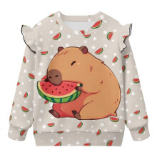 Watermelon Capybara Sweatshirt for Toddler Girls, Long