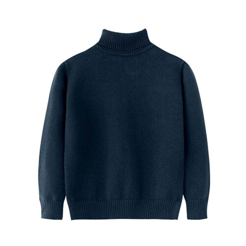 Kids Navy Crochet Thermal Tee Long Sleeve Turtleneck