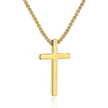 Collana con croce da uomo, ciondolo a croce semplice in acciaio inossidabile color argento, nero e oro, catena a maglie da 16-30 pollici