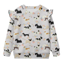 Girls Oversized Sweatshirt Ruffle Shoulder Kawaii Dog