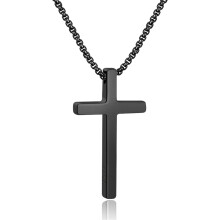 Cross Necklace for Men, Silver Black Gold Stainless Steel Plain Cross Pendant Necklace for Men Box Chain 16-30 Inch