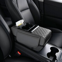 5-in-1 PU Leather Car Armrest Box Mat with 2 Bags and Cup
