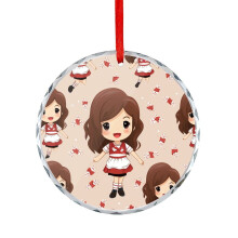 Cheerleader Ornament Brown Hair Round Glass 1pc
