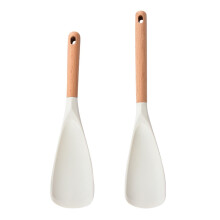 2PC Silicone Cooking Spoon Set, 29/34cm, Nonstick, Wooden Handle, Compatible with All Cookware