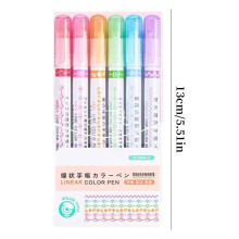6-Pack Curved Nib Outline Pens - Versatile Drying Marker for Elegant Line Drawing and Note Emphasis
