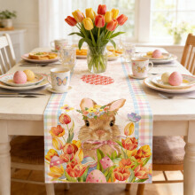 Easter Bunny And Egg Table Runner/tablecloth Linen-textured Placemats Suitable For Living Room And Dining Room Decor