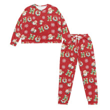 Women's Santa Claus Print Pajama Set Crewneck with Pockets L