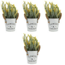 4Pcs Yellow Artificial Potted Plants Faux Bonsai Decorative Ornaments