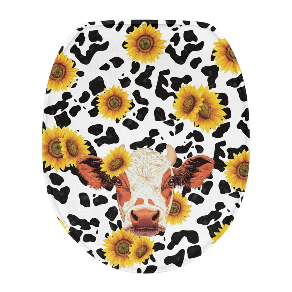 Cow & Sunflower Pattern Round Toilet Lid Cover, Washable, Reusable, Easy Install Â Compatible With Standard Toilets 9422877996216