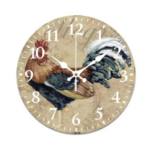 Retro Ink Painting Cock Wall Clock, Silent & Battery-Powered, Compatible with Home/Office/Bedroom