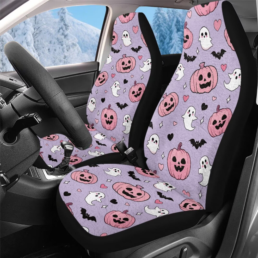 Halloween Theme Car Seat Covers 2Pc, High Back, Heavy Duty, Soft Plush, Elastic Back, Compatible With Most Vehicles Coral 9399596236476