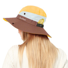 Opvouwbare bucket hat voor dames met mesh ventilatie en opening voor een paardenstaart – gele zonbeschermende pet, geschikt voor buitenactiviteiten