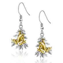 925 Sterling Silver Frog Dangle Earrings - Cute Oak Tree Leaf Drop Earrings - Funky Animal Jewelry for Women
