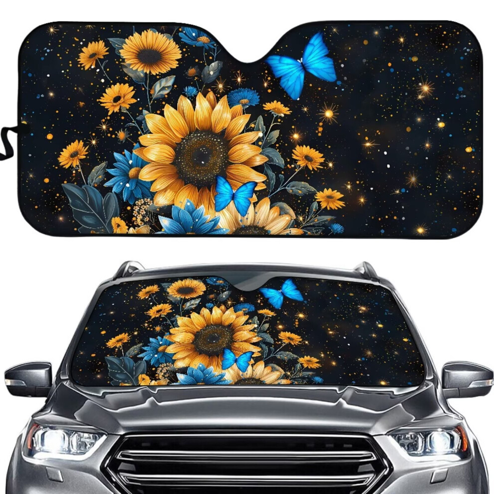 Butterfly Sunflower Car Sun Shade Â Foldable, Universal Fit For Sedans, Suvs & Trucks, Compatible With Most Windshields Blue 9399596236759