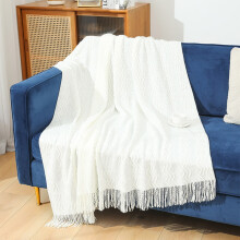 Cozy Throw Blanket for Couch and Bed with Tassel Fringe Soft Acrylic Knit for Women Gift Elegant Design to Enhance Home Decor 67.7x50in White