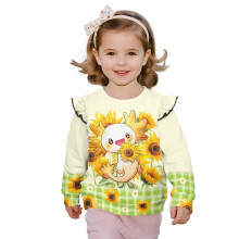 Toddler Girls' Soft Sunflower & Axolotl Sweatshirts, Ruffle Shoulder Crewneck Pullovers, 3-4T, Fall/Spring Casual Outwear