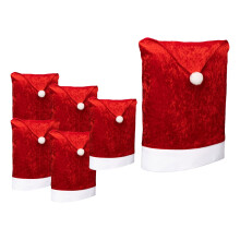 Set van 6 kerststoelhoezen van rood fluweel met kerstmutsmotief voor eetkamerstoelen. Geschikt voor kerst, restaurants, feestdagen en feestdecoratie.