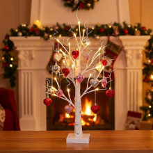Heart-Shaped Birch Tree Lamp LED White Artificial 1 Piece