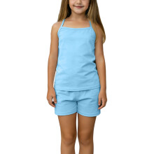 Mädchen-Schlafanzug-Set, 2-teilig, bestehend aus Spielkleidung und Lounge-Shorts mit Trägertop, 100 % Baumwolle, Hellblau, für kleine Mädchen,