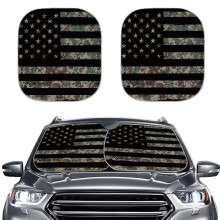 Camouflage American Flag Car Sun Shade, Foldable & Heat-Resistant, 2-Pack, Compatible with Most Windshields