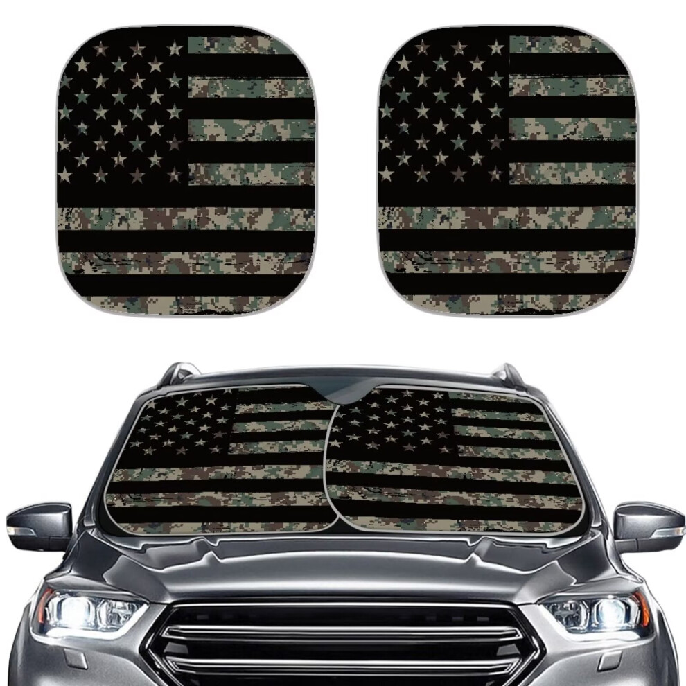 Camouflage American Flag Car Sun Shade, Foldable & Heat-Resistant, 2-Pack, Compatible With Most Windshields 9399596237893