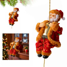 Brun klatre-nisse-leke med lys og musikk, interaktiv for barn, kompatibel med juledekorasjoner