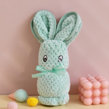 Ultra-Soft Coral Fleece Bunny Towel, 3D Rabbit Fold Design, Hypoallergenic & Quick-Drying, 13.7829.53in, Green