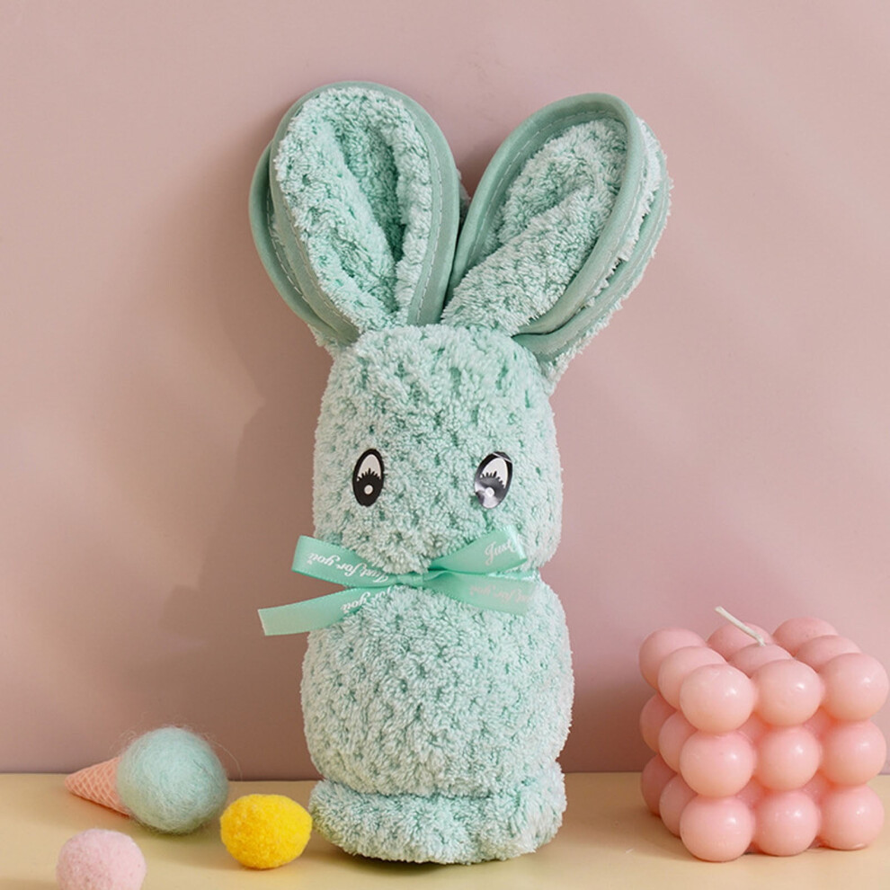Ultra-Soft Coral Fleece Bunny Towel, 3D Rabbit Fold Design, Hypoallergenic & Quick-Drying, 13.7829.53in, Green