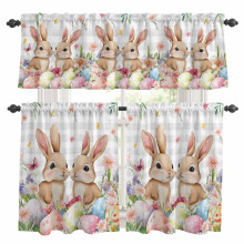 Easter Bunny Egg Kitchen Curtains Set Watercolor Floral