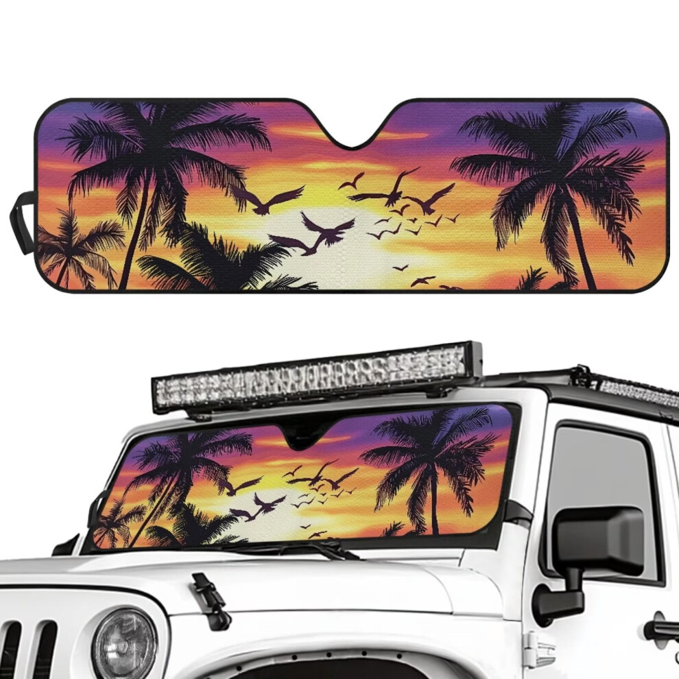 Hawaiian Palm Tree Sunset Windshield Sun Shade Compatible With Jeep Wrangler Tj, Jk, Jku, Jl, Jlu 9399596725833