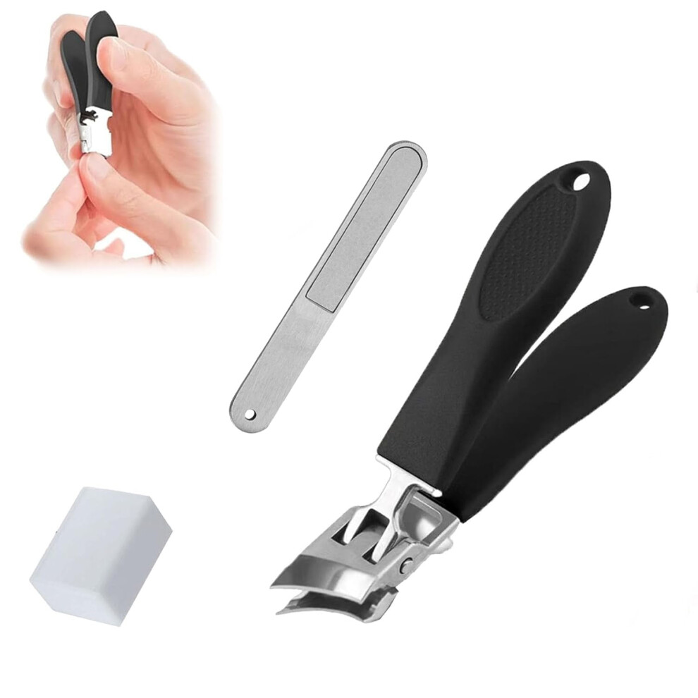 Peachloft Toenail Clippers Black Wide-Jaw Curved Sharp
