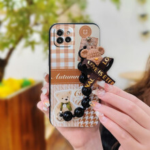 Niedliche, schmutzabweisende und wasserdichte Cartoon-Handyhülle für Samsung Galaxy A03 (Euro/166 mm) – Schwarzer Perlenanhänger, weiche,