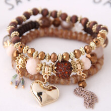Hot-Selling Fashionable and Sweet Versatile Water Drop Heart Tassel Bracelet for Women - Multi-Layer Beaded Design for Elegant and Stylish Look