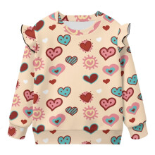 Toddler Girl Heart Print Ruffle Shoulder Sweatshirt, Long Sleeve Pullover Top for 4Y-5Y, Fall/Spring Clothing
